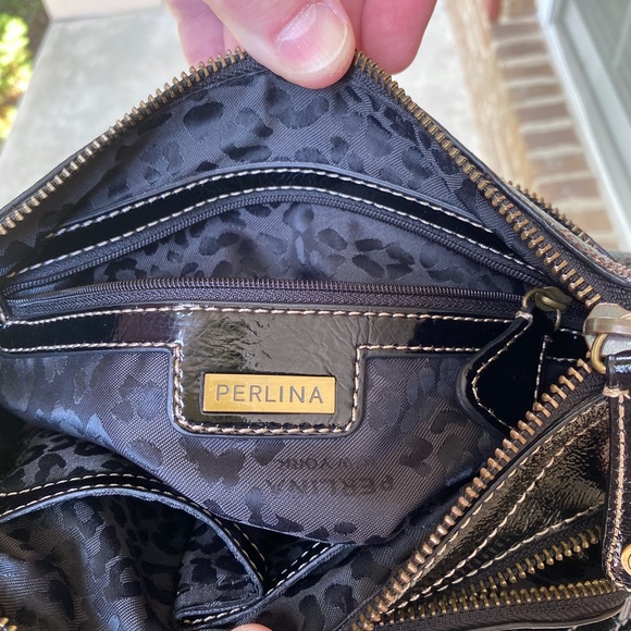PERLINA Black Patent Leather Handbag EUC - Picture 4 of 9